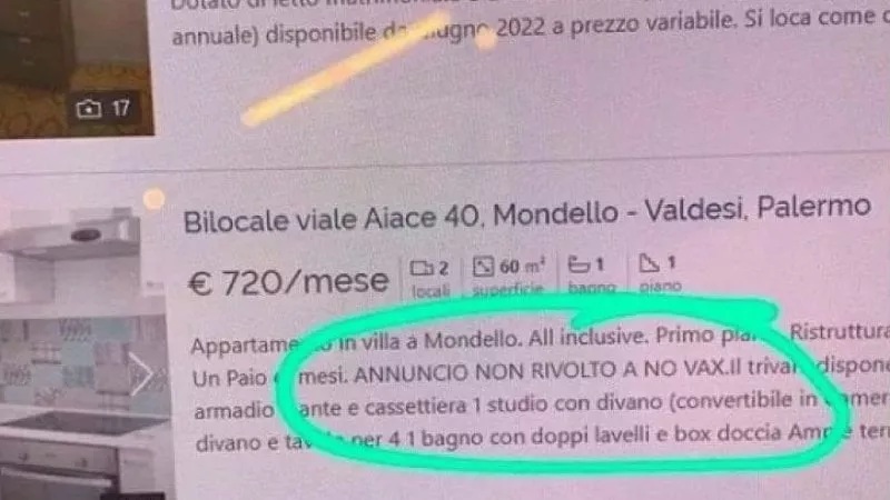 Appartamento in affitto, ma non ai no-vax: l’annuncio immobiliare fa scatenare le polemiche