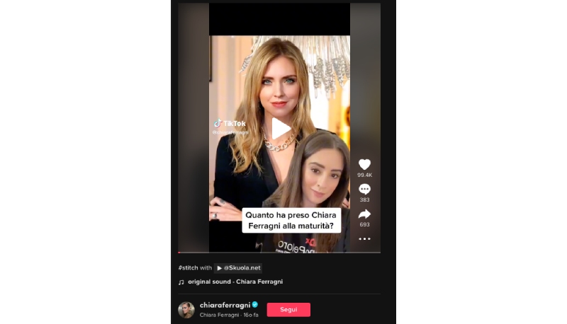 Chiara Ferragni risponde a Skuola.net: "Ho preso 78 alla Maturità" 